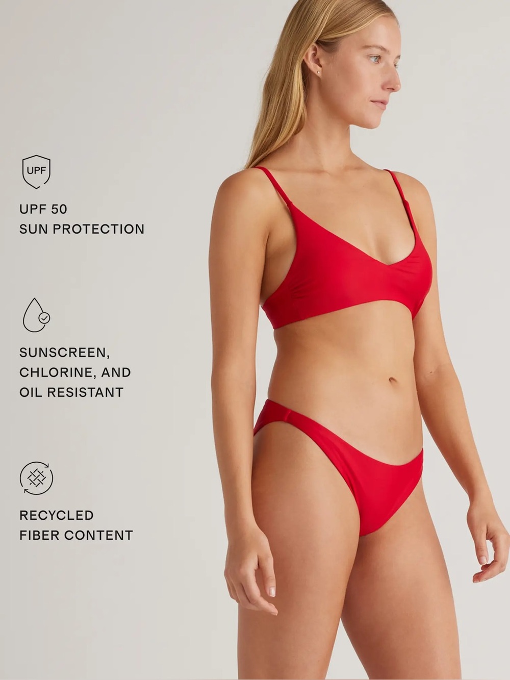 New Quince Italian V Neck Bikini Swim Top Cherry Red Women’s Large NWT